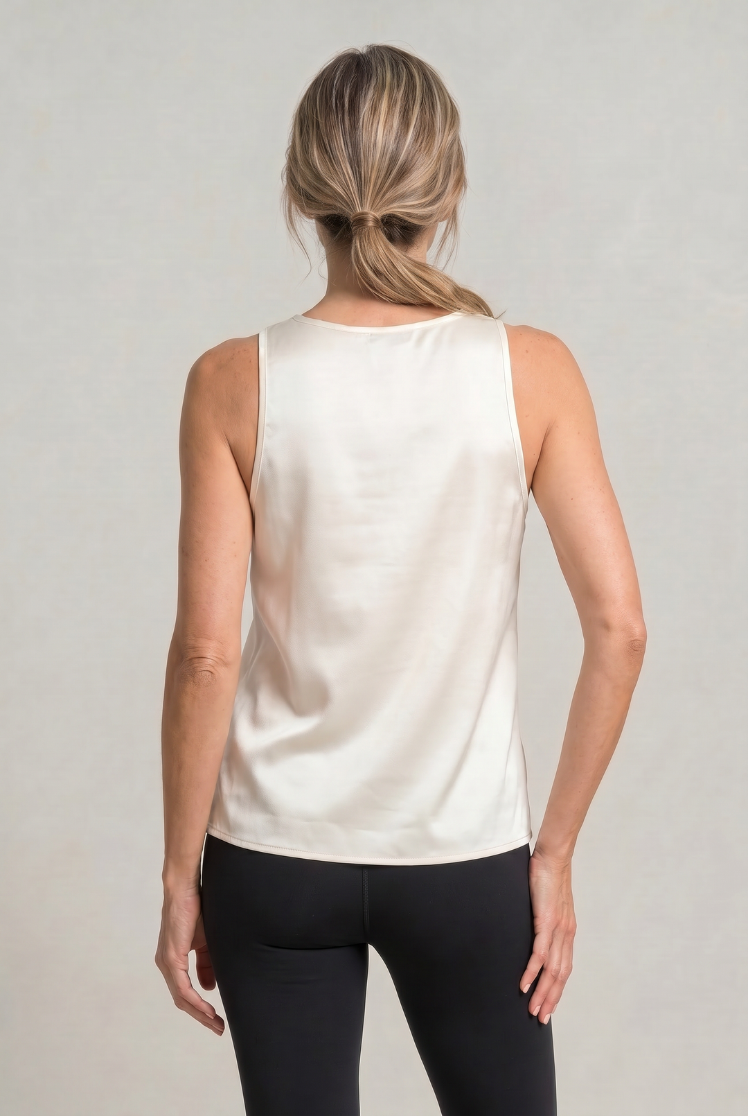 Isolde deep V-neck satin cami top in White – back view