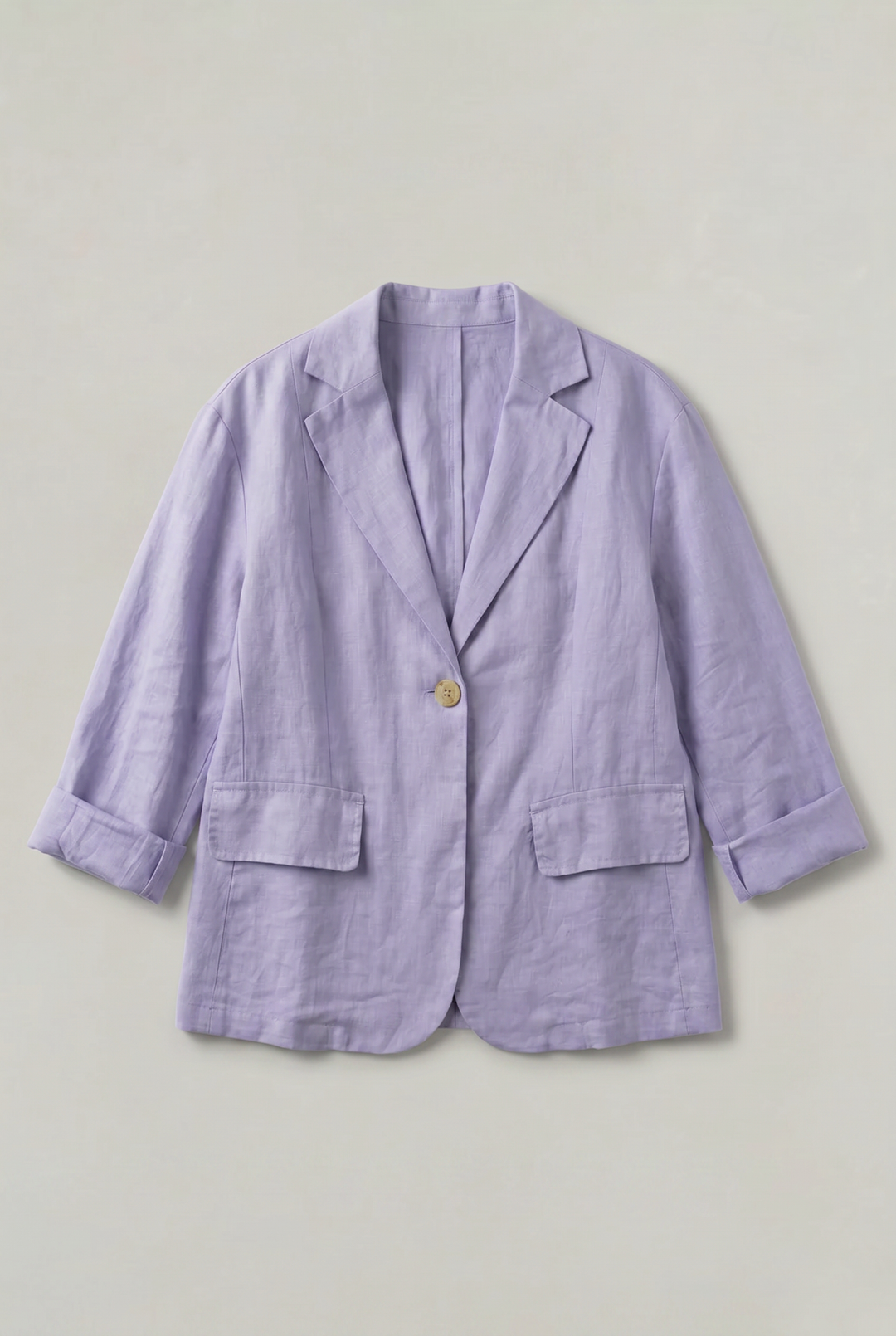 Women's Relaxed Single-Button Blazer with Rolled Sleeves – Ashbourne – Lilac – flat lay detail view