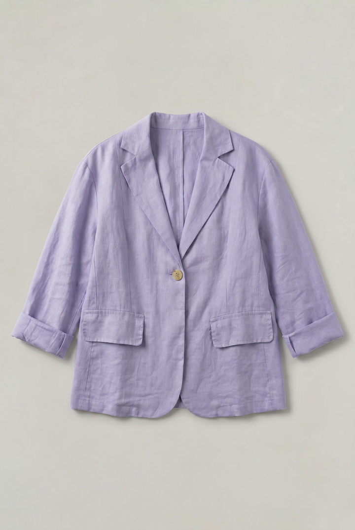 Women's Relaxed Single-Button Blazer with Rolled Sleeves – Ashbourne – Lilac – flat lay detail view