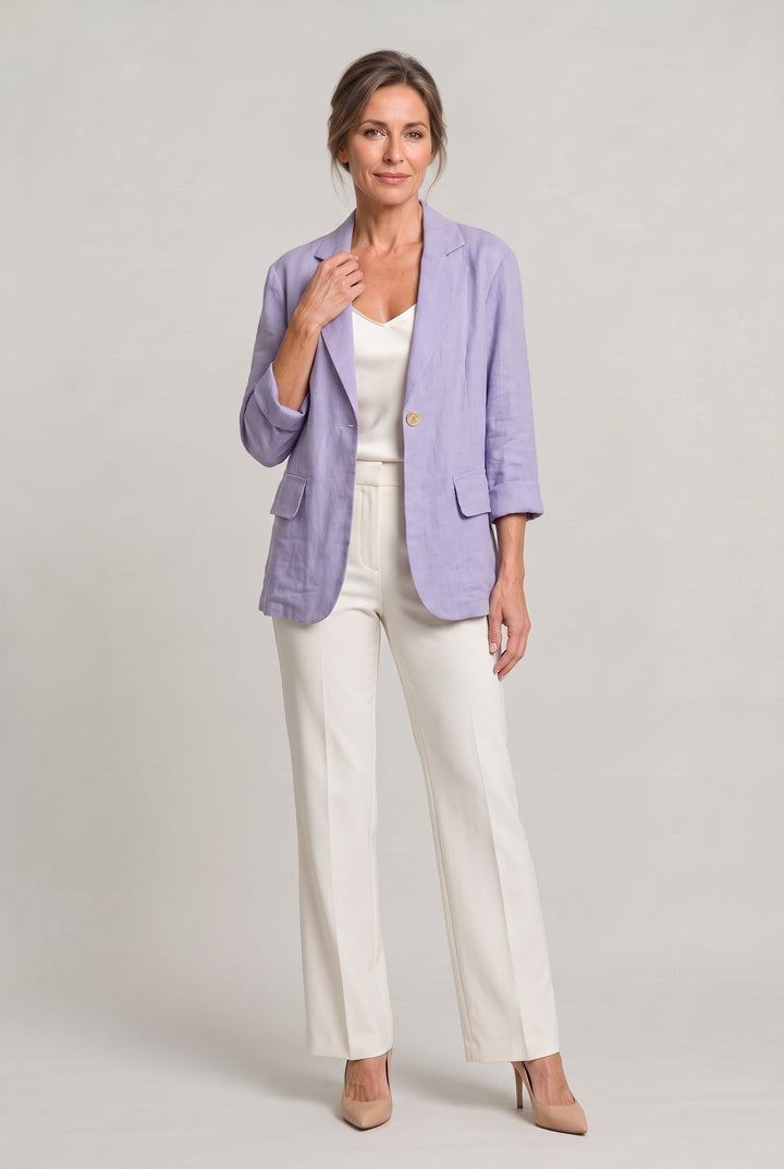 Women's Relaxed Single-Button Blazer with Rolled Sleeves – Ashbourne – Lilac – full-length front view