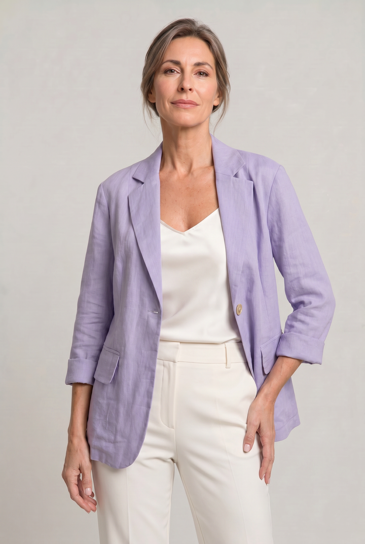Women's Relaxed Single-Button Blazer with Rolled Sleeves – Ashbourne – Lilac – front view