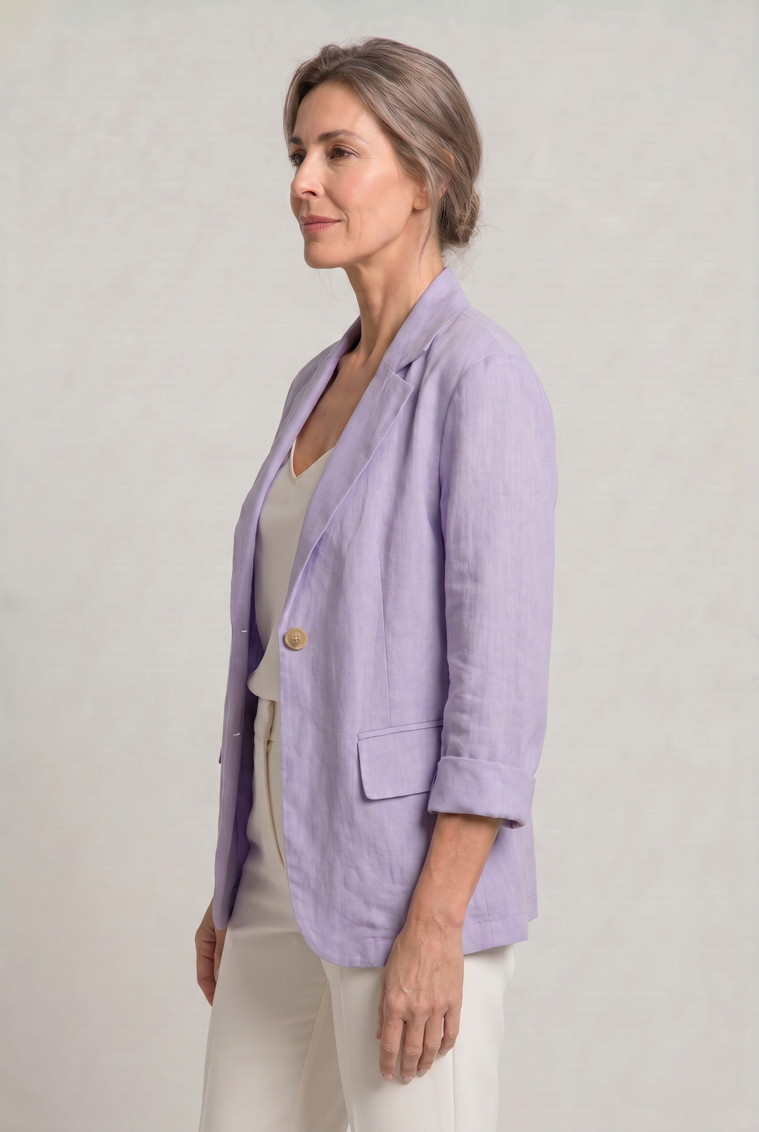 Women's Relaxed Single-Button Blazer with Rolled Sleeves – Ashbourne – Lilac – side view