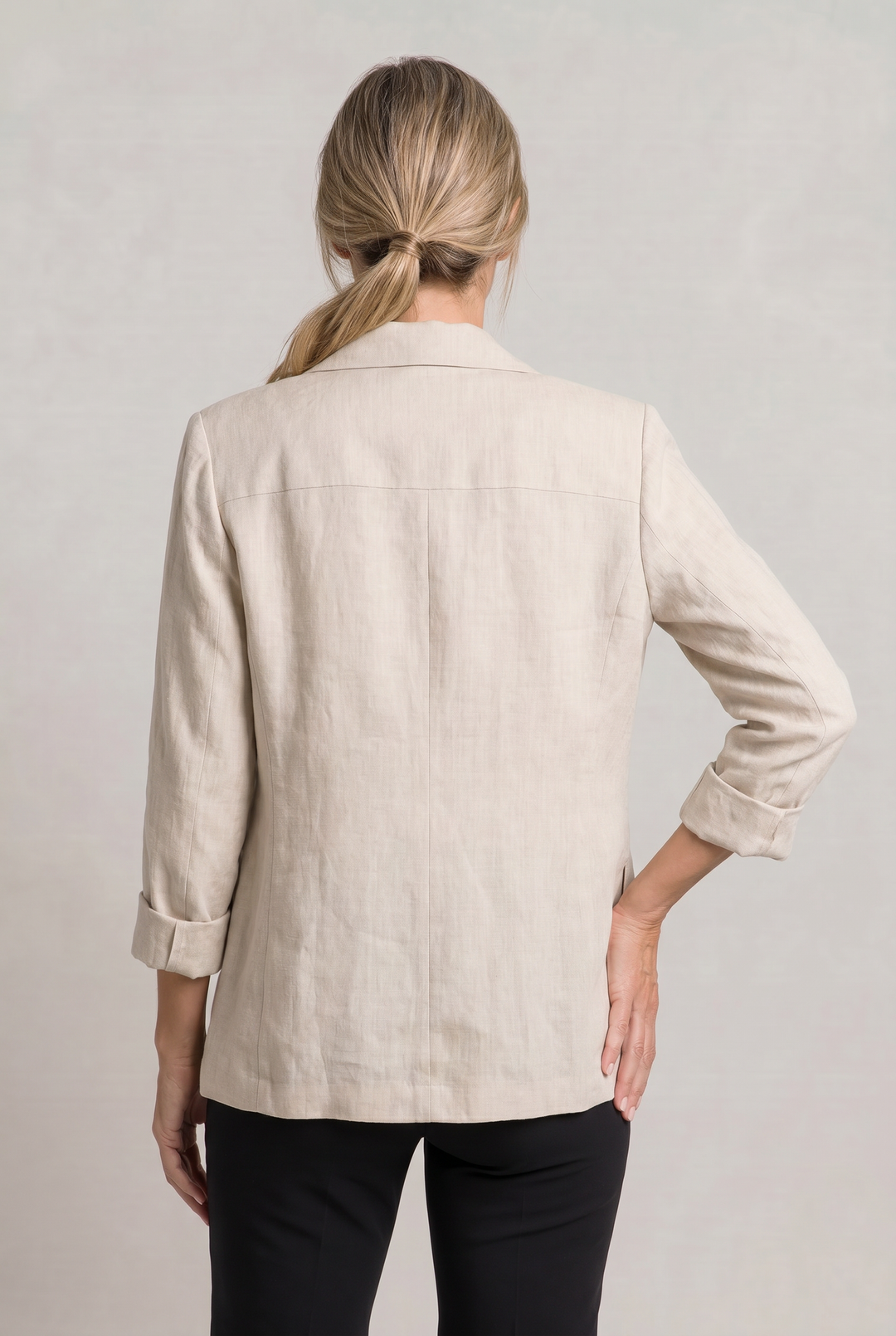 Women's Relaxed Single-Button Blazer with Rolled Sleeves – Ashbourne – Stone – back view