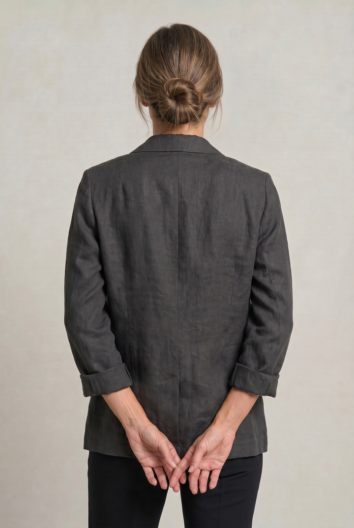 Women's Relaxed Single-Button Blazer with Rolled Sleeves – Ashbourne – Charcoal – back view