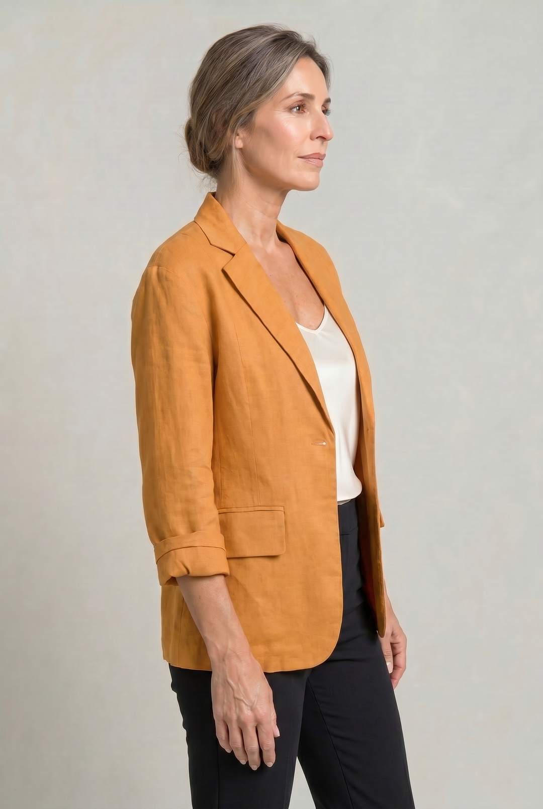 Women's Relaxed Single-Button Blazer with Rolled Sleeves – Ashbourne – Orange – side view