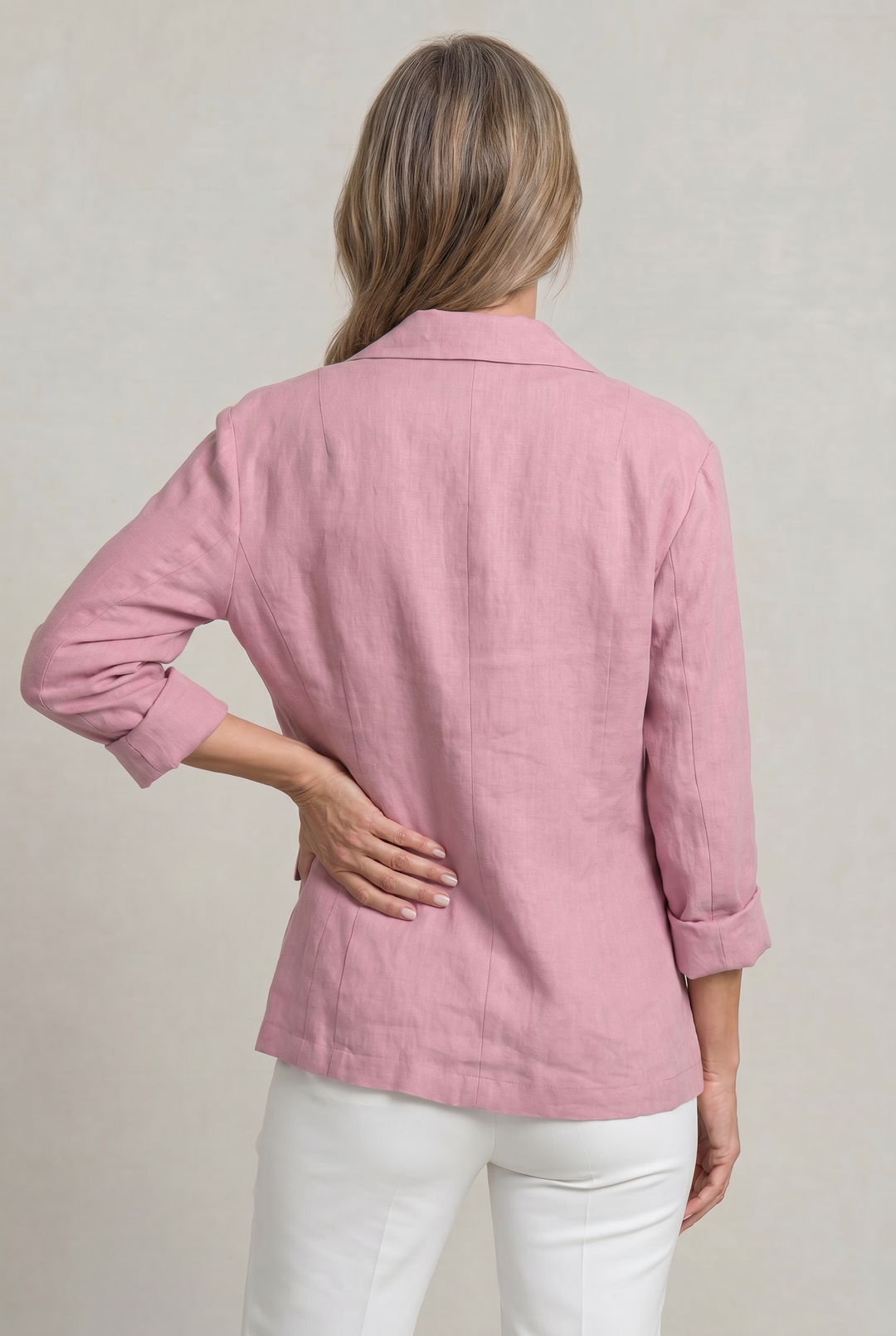 Women's Relaxed Single-Button Blazer with Rolled Sleeves – Ashbourne – Pink – back view