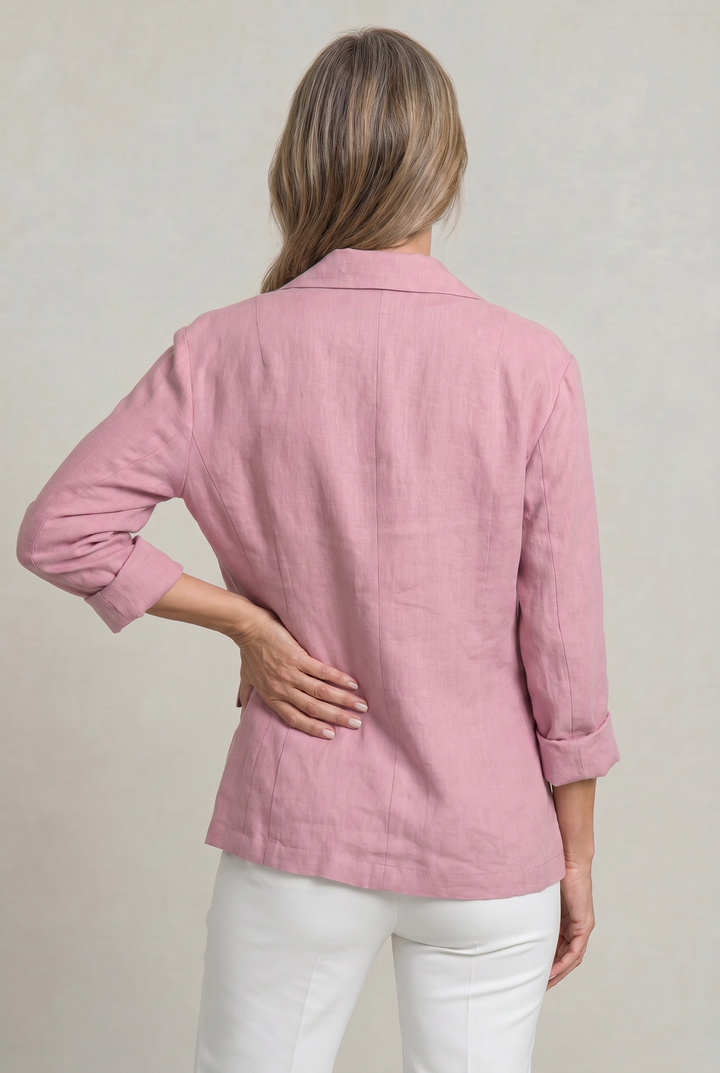 Women's Relaxed Single-Button Blazer with Rolled Sleeves – Ashbourne – Pink – back view