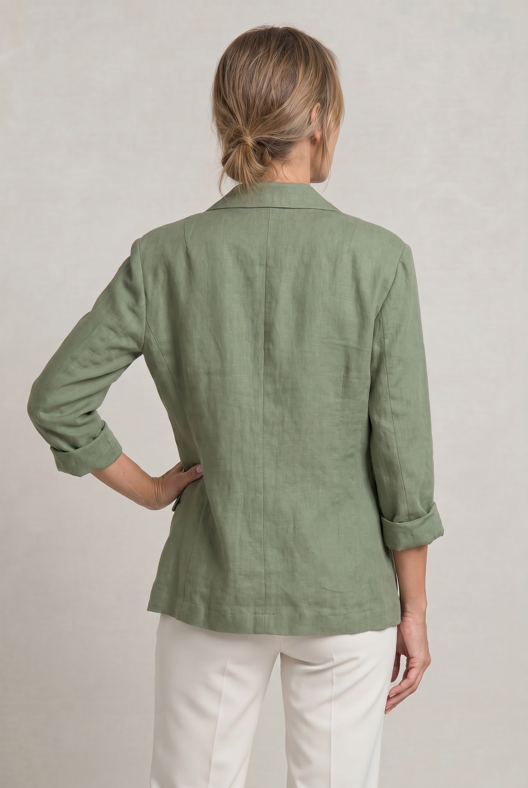 Women's Relaxed Single-Button Blazer with Rolled Sleeves – Ashbourne – Green – back view