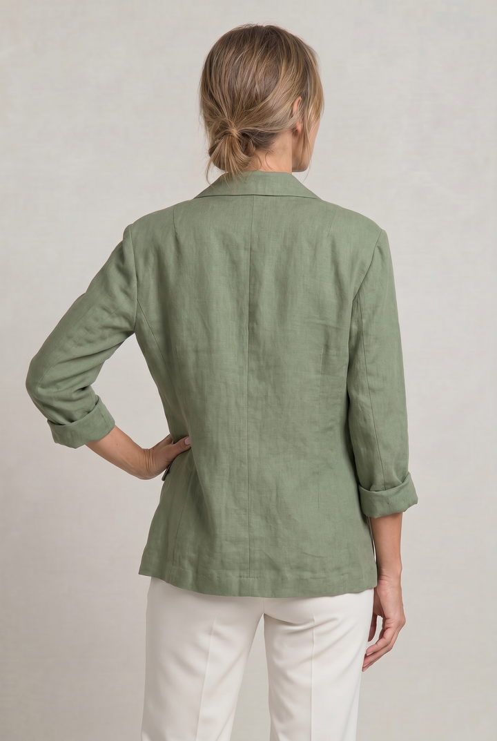 Women's Relaxed Single-Button Blazer with Rolled Sleeves – Ashbourne – Green – back view