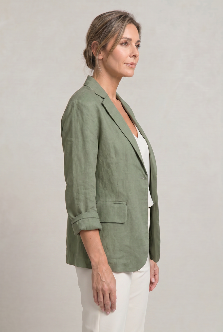 Women's Relaxed Single-Button Blazer with Rolled Sleeves – Ashbourne – Green – side view