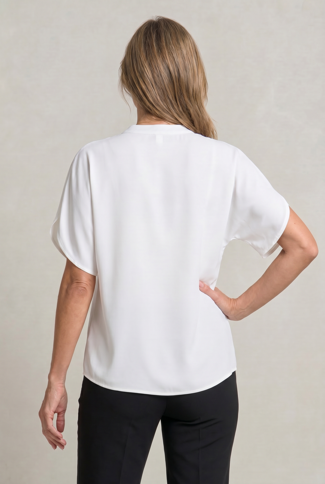 Rosalind notch V-neck petal sleeve top in White – back view