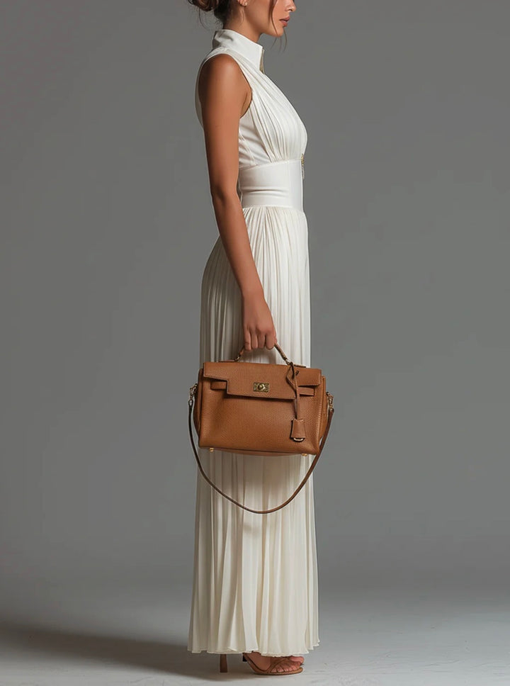 Abigail - V-neck Sleeveless Zip-up Pleated Wide-leg Chiffon Jumpsuit