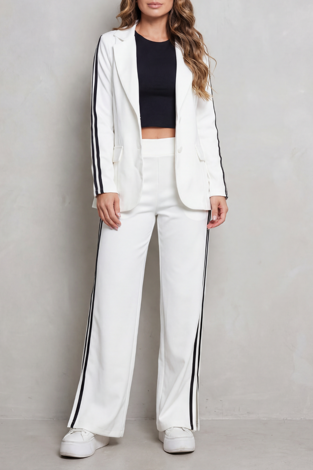 Women's Striped Blazer and Wide-Leg Trouser Co-ord Set - Genevrine