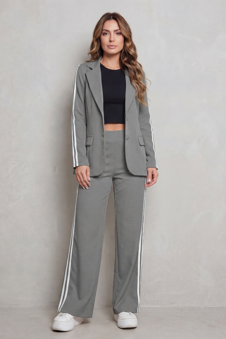 Women's Striped Blazer and Wide-Leg Trouser Co-ord Set - Genevrine