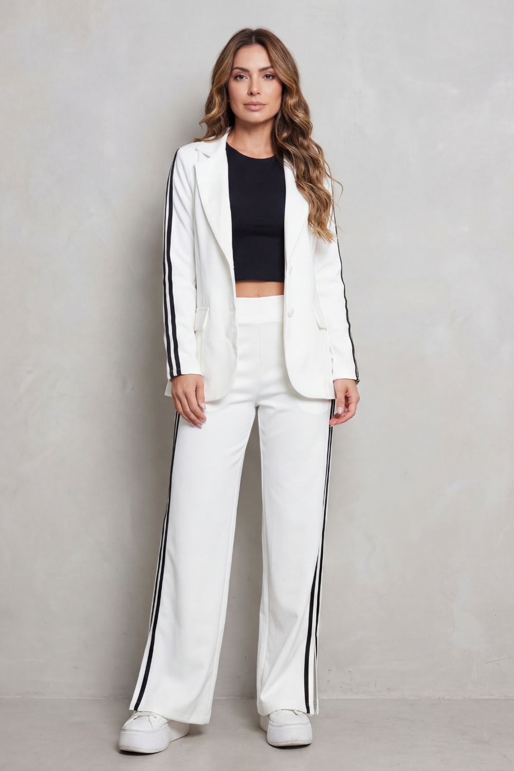 Women's Striped Blazer and Wide-Leg Trouser Co-ord Set - Genevrine