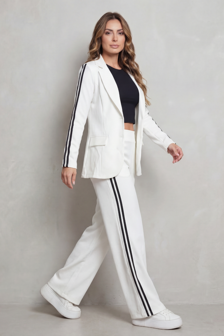 Women's Striped Blazer and Wide-Leg Trouser Co-ord Set - Genevrine