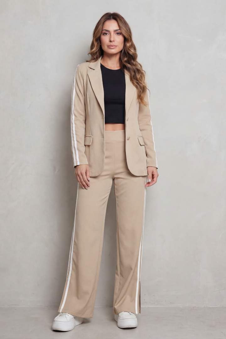Women's Striped Blazer and Wide-Leg Trouser Co-ord Set - Genevrine