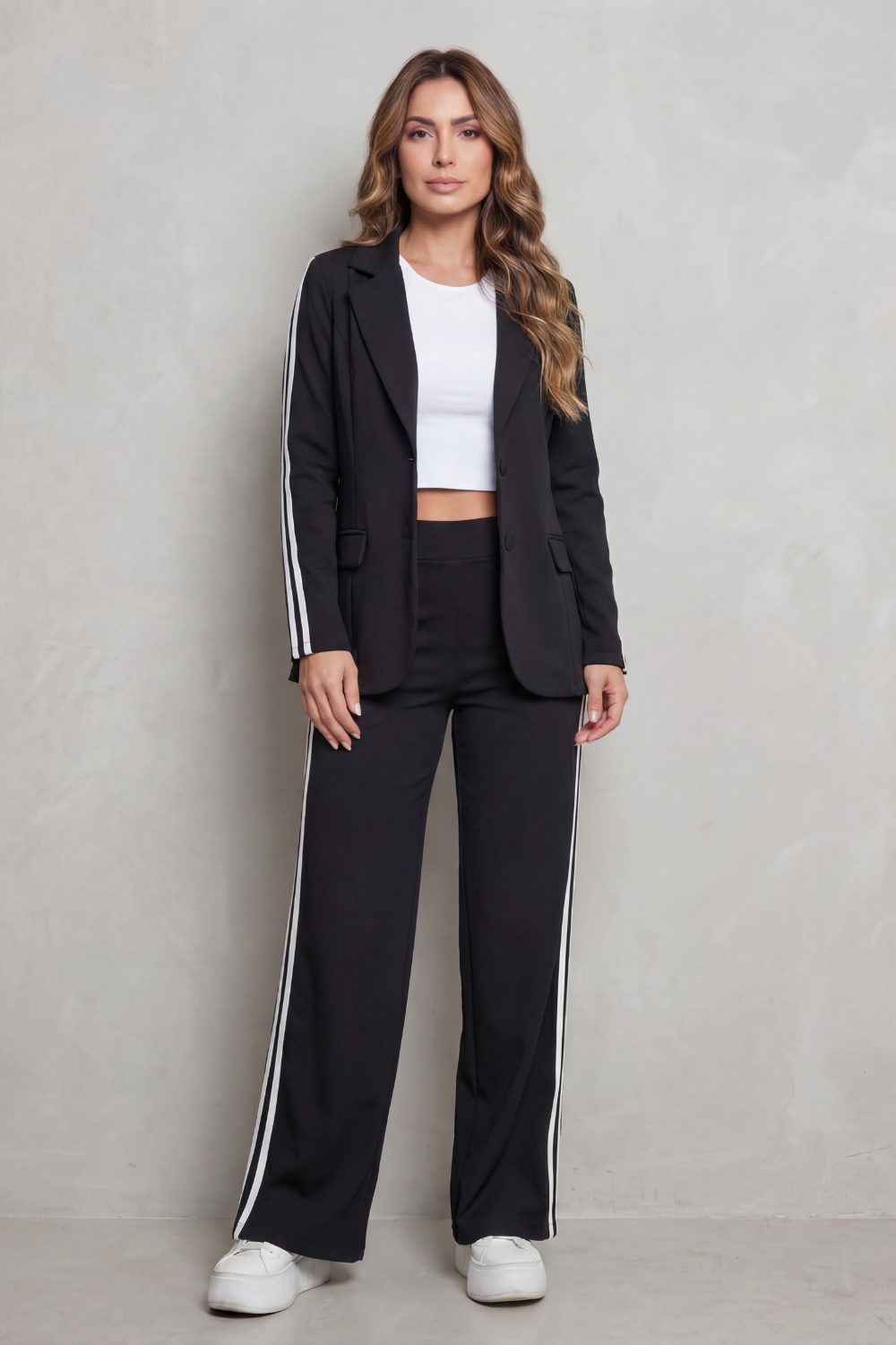 Women's Striped Blazer and Wide-Leg Trouser Co-ord Set - Genevrine