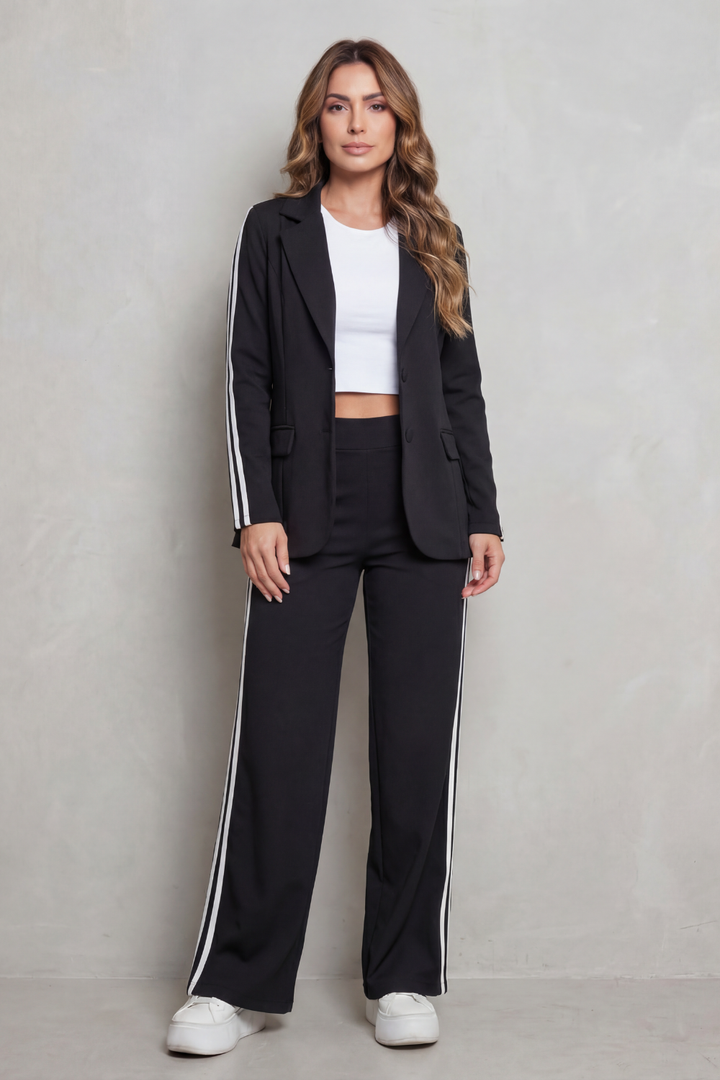 Women's Striped Blazer and Wide-Leg Trouser Co-ord Set - Genevrine