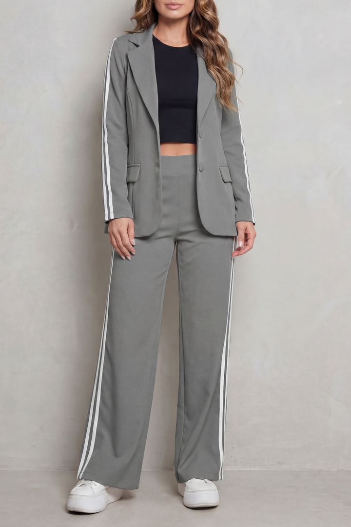 Women's Striped Blazer and Wide-Leg Trouser Co-ord Set - Genevrine