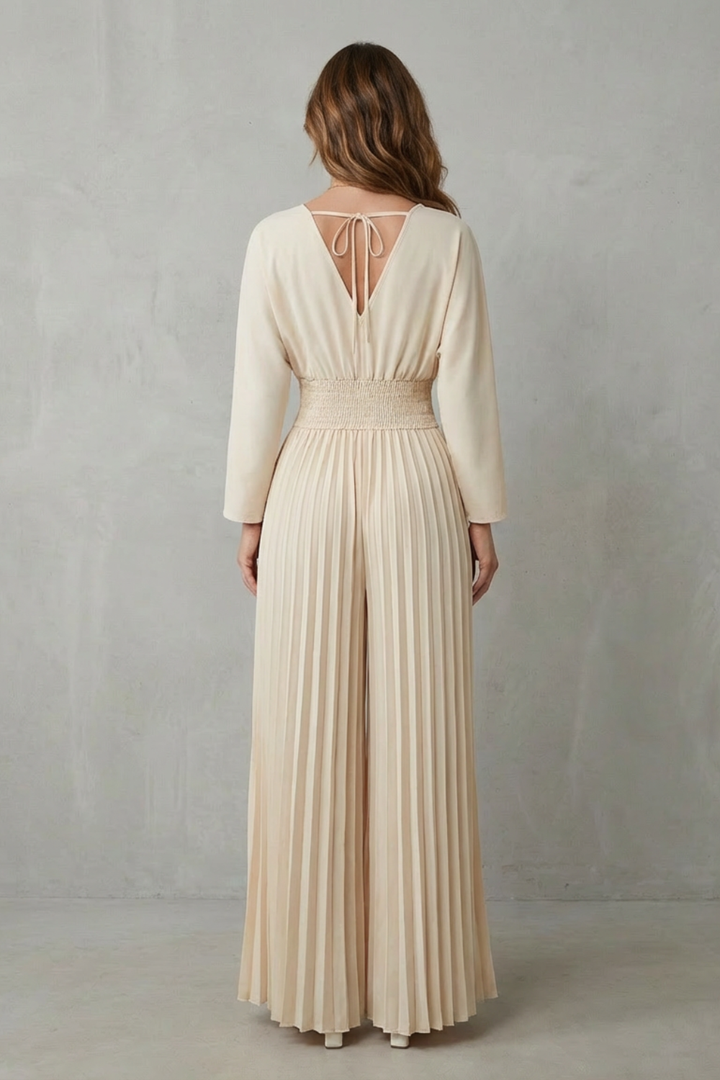 Women's Pleated Wide Leg Jumpsuit with Balloon Sleeves - Jorienne