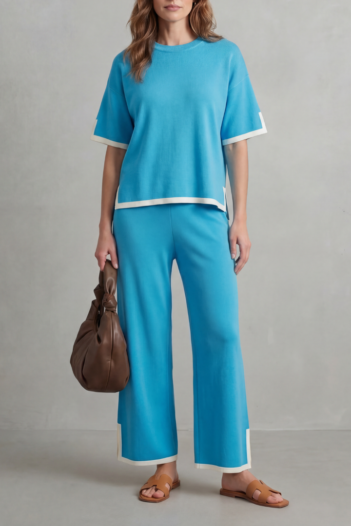 Women's Contrast Trim Knit Top and Trouser Co-ord Set - Elyssande