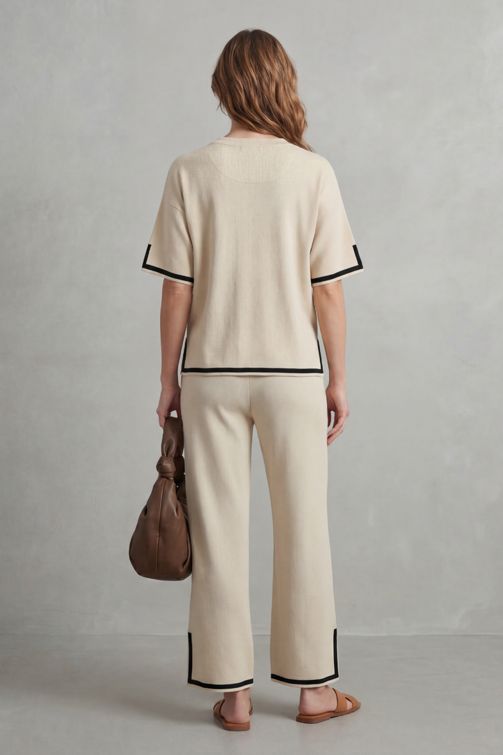 Women's Contrast Trim Knit Top and Trouser Co-ord Set - Elyssande