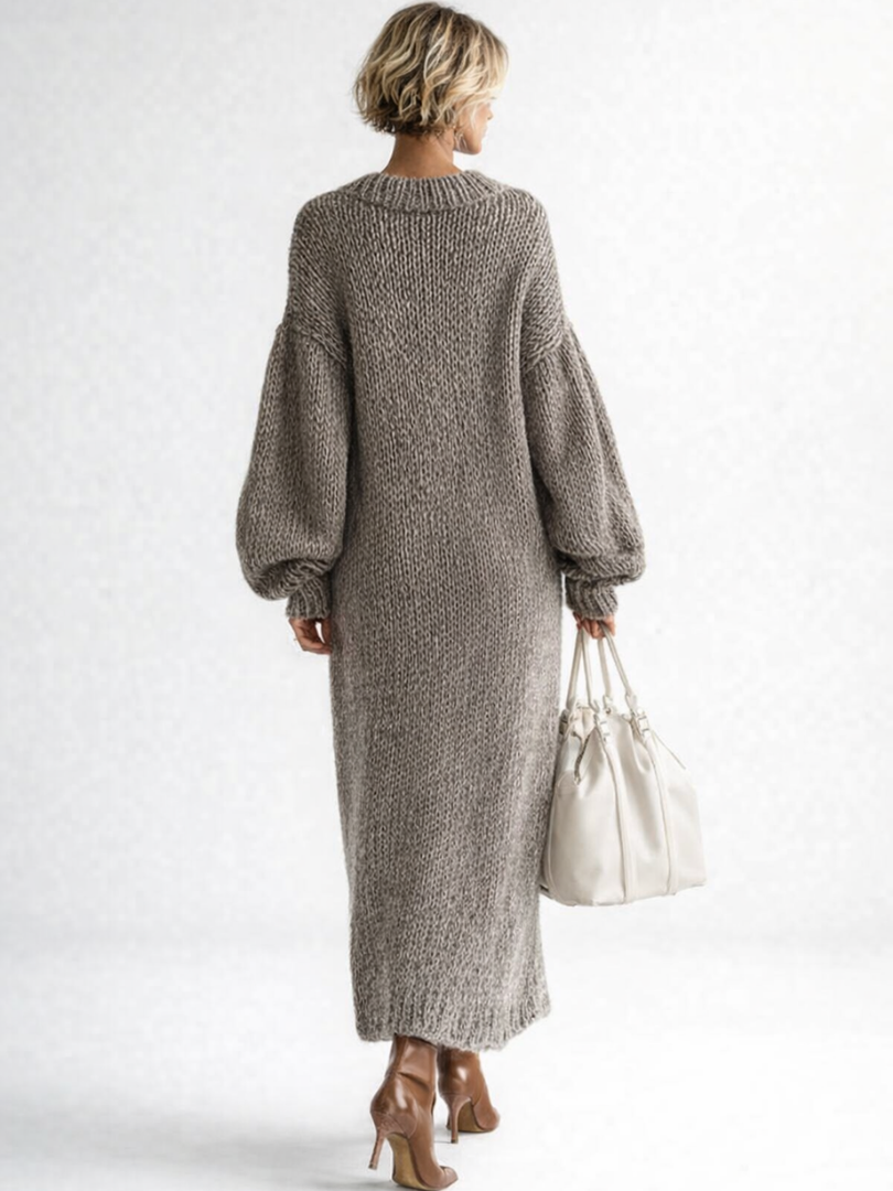 Women's chunky knit maxi jumper dress Avril in Grey – back view