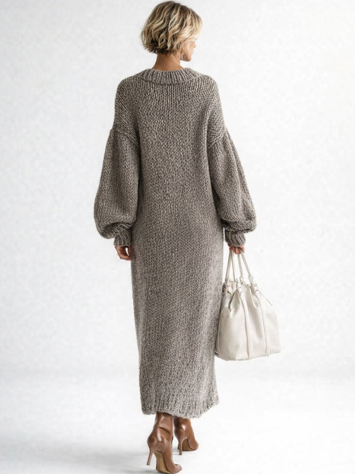 Women's chunky knit maxi jumper dress Avril in Grey – back view
