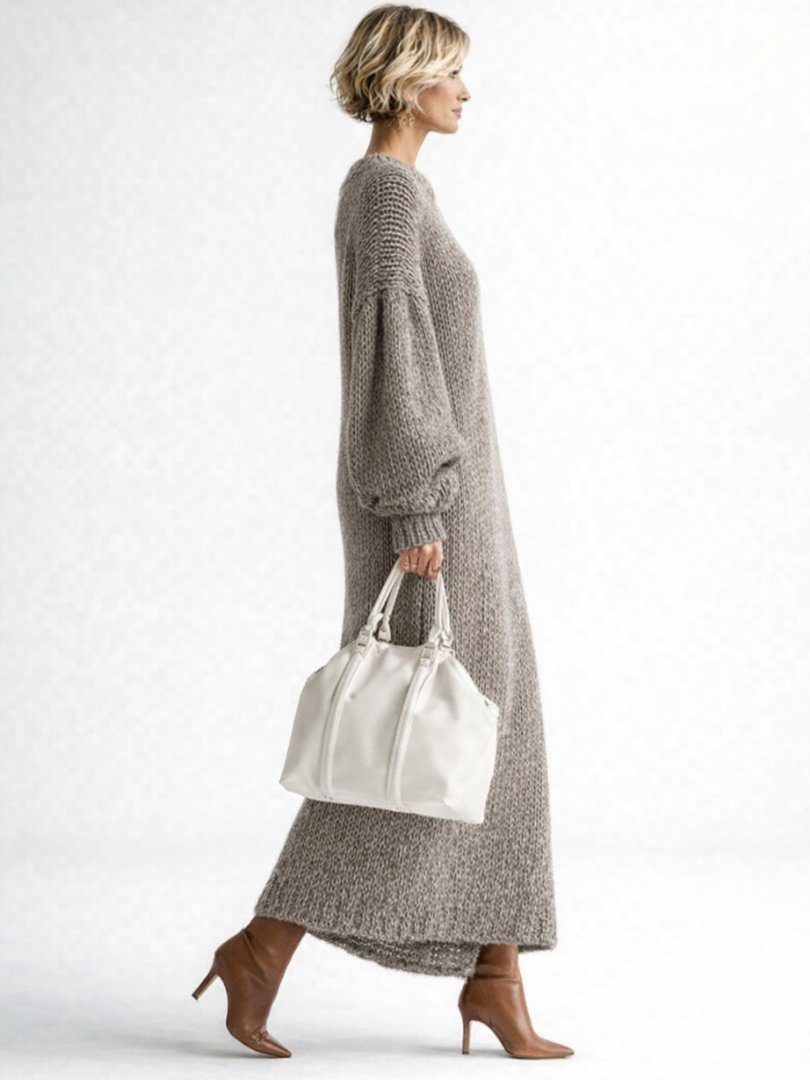 Women's chunky knit maxi jumper dress Avril in Grey – side view