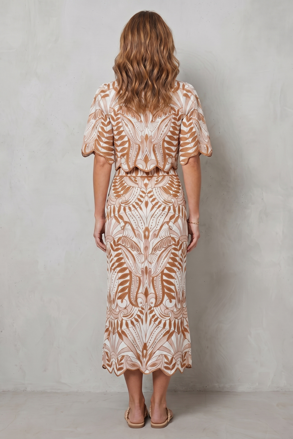 Women's Printed Linen Top and Midi Skirt Co-ord Set - Solvienne