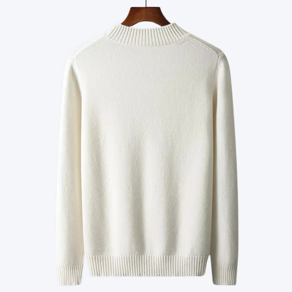 Men's soft knit mock neck jumper Ignazio in White – back view on hanger