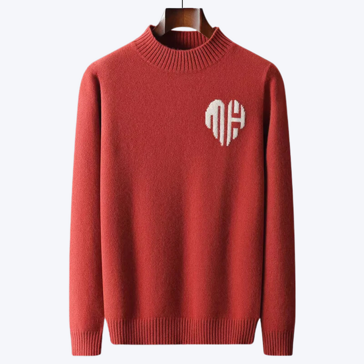 Men's soft knit mock neck jumper Ignazio in Red – front view on hanger