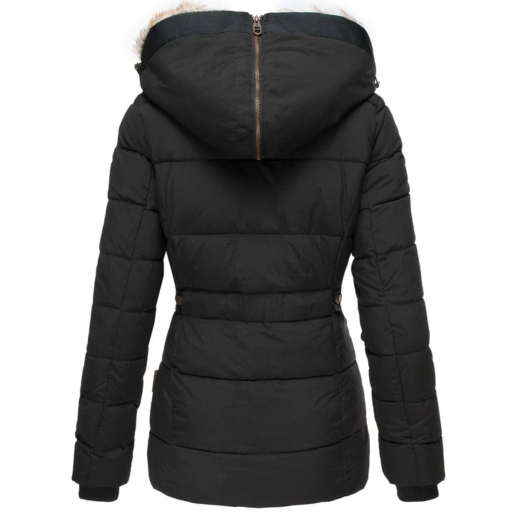 Women's faux fur lined hooded puffer coat Yasmin in Black – back view
