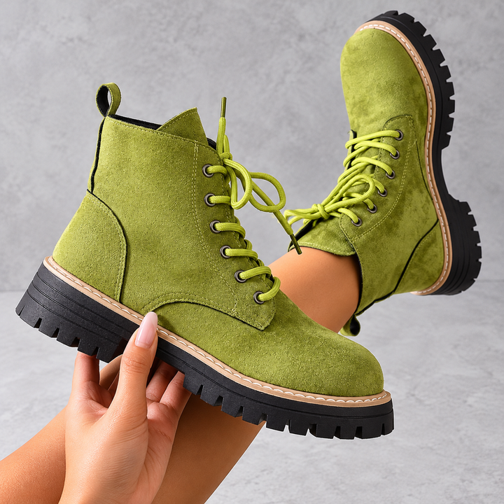 Women's Lace-Up Combat Boots - Heidi in Light Green – side view