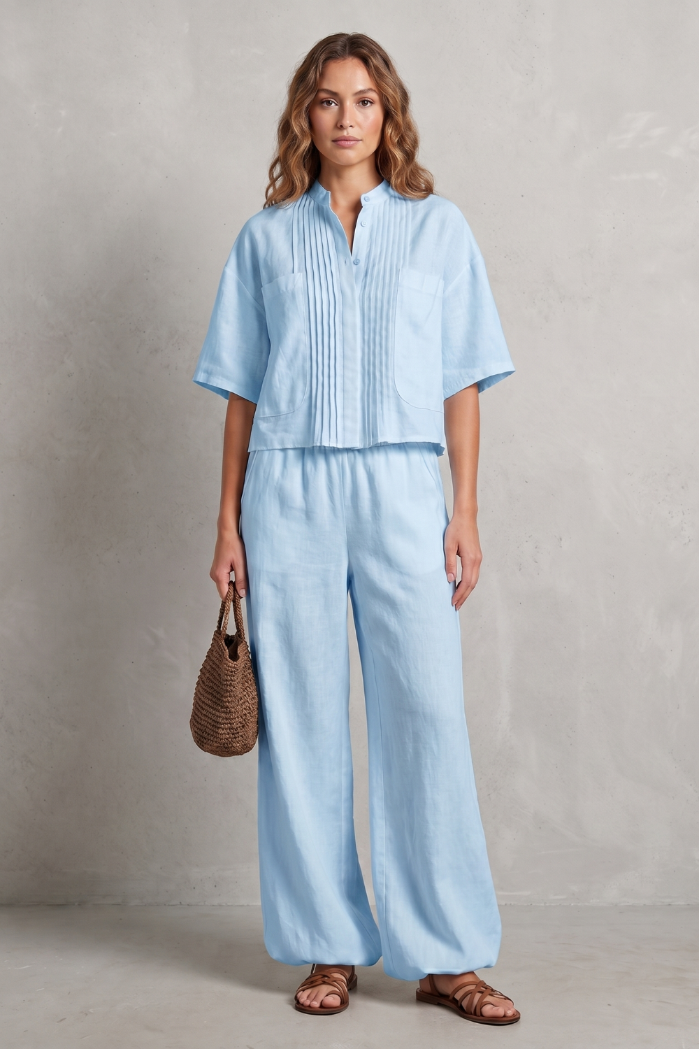 Women's Pleated Shirt and Wide Leg Trouser Co-ord Set - Blanchelle