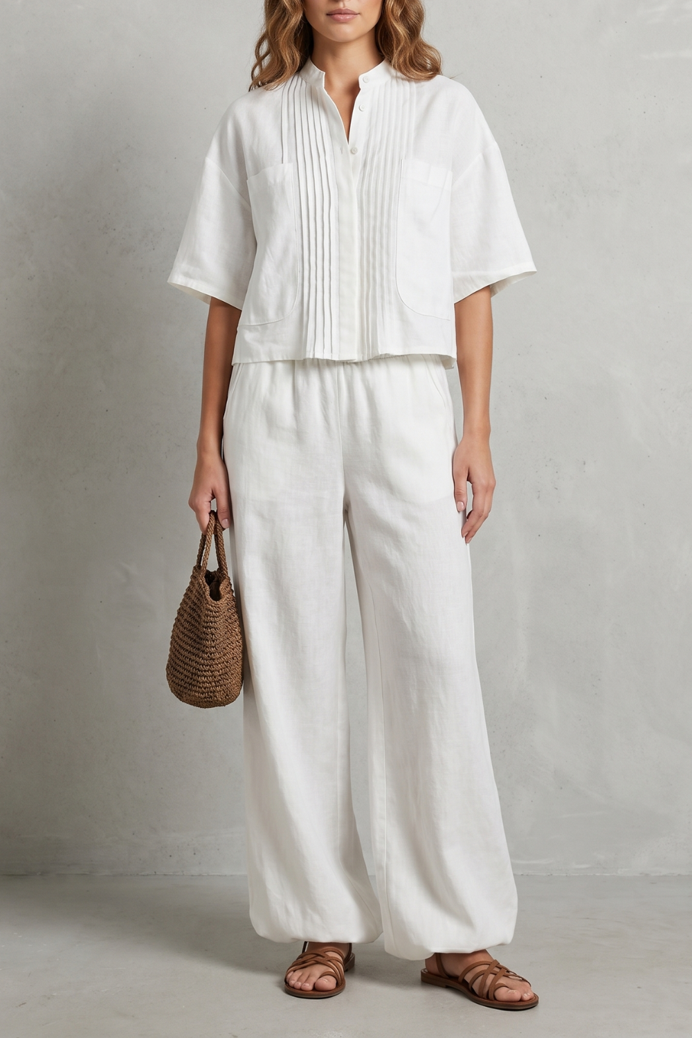 Women's Pleated Shirt and Wide Leg Trouser Co-ord Set - Blanchelle