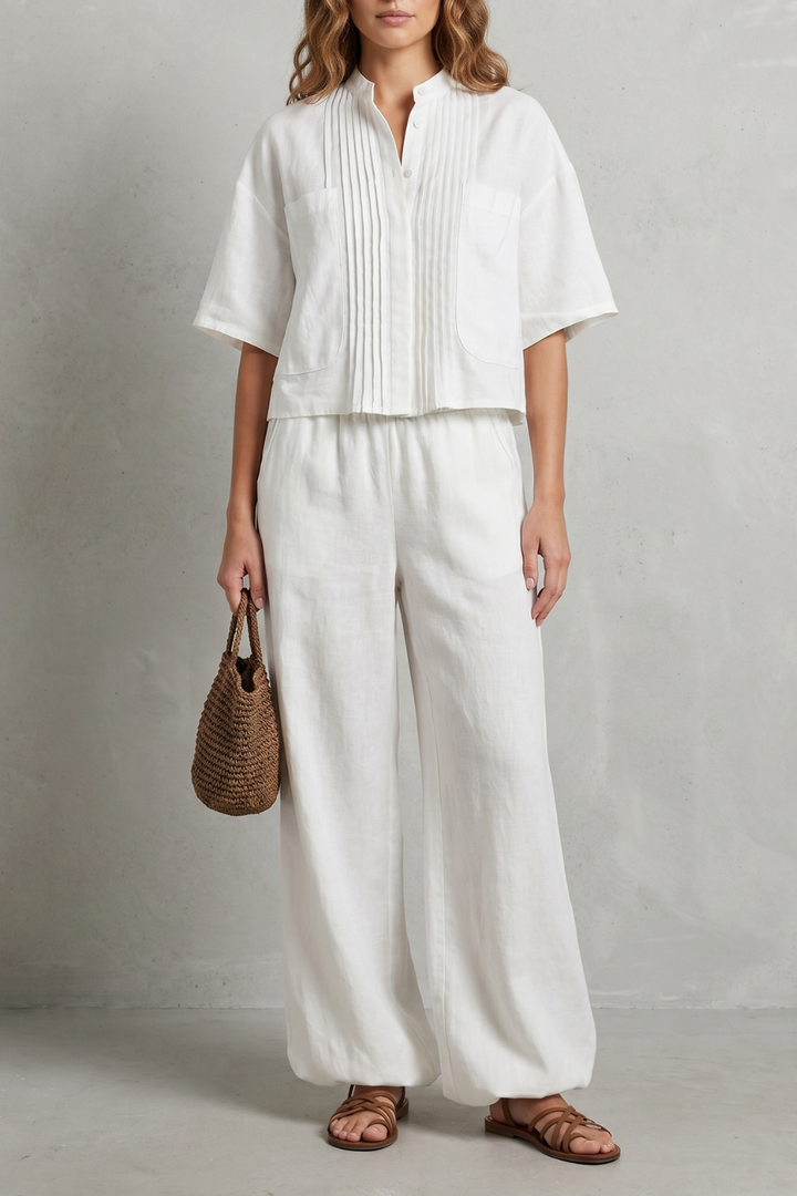 Women's Pleated Shirt and Wide Leg Trouser Co-ord Set - Blanchelle