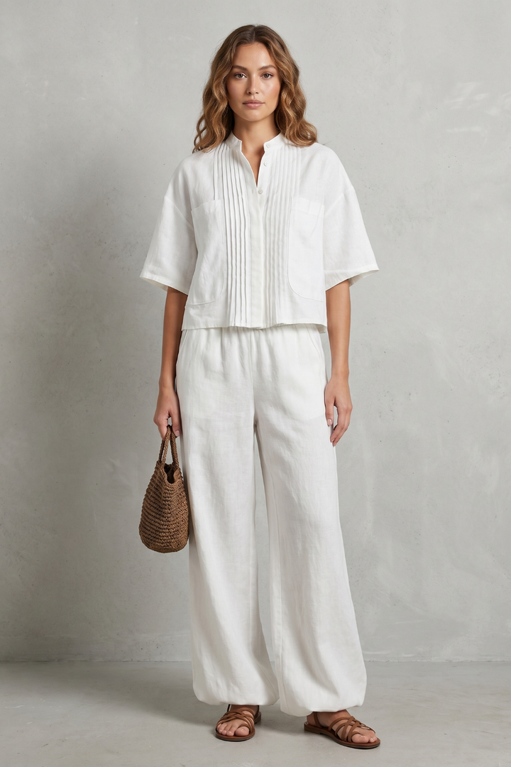 Women's Pleated Shirt and Wide Leg Trouser Co-ord Set - Blanchelle