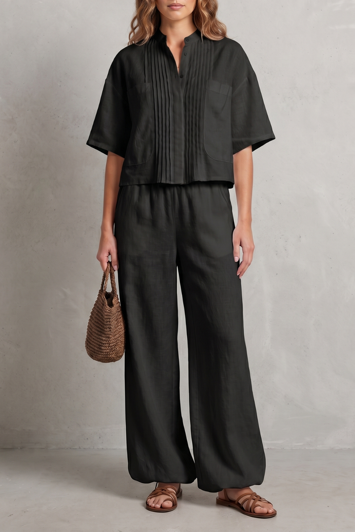 Women's Pleated Shirt and Wide Leg Trouser Co-ord Set - Blanchelle