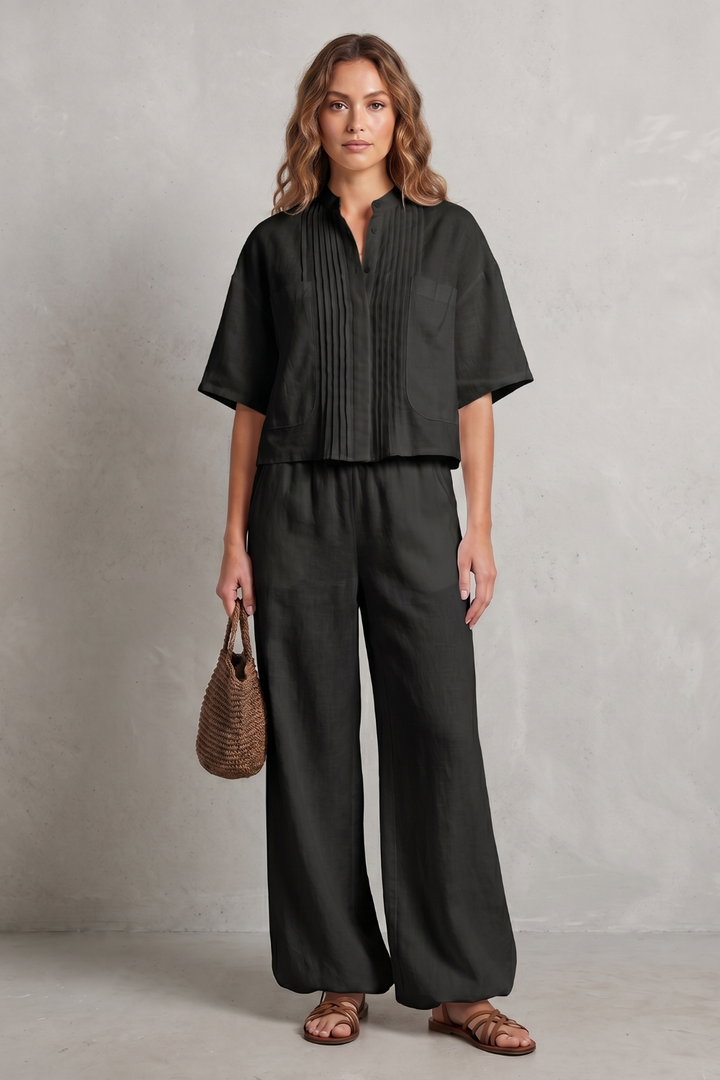 Women's Pleated Shirt and Wide Leg Trouser Co-ord Set - Blanchelle