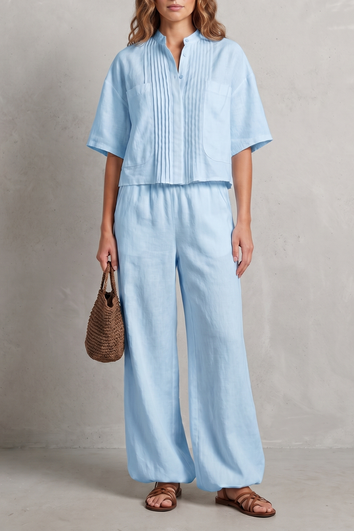 Women's Pleated Shirt and Wide Leg Trouser Co-ord Set - Blanchelle