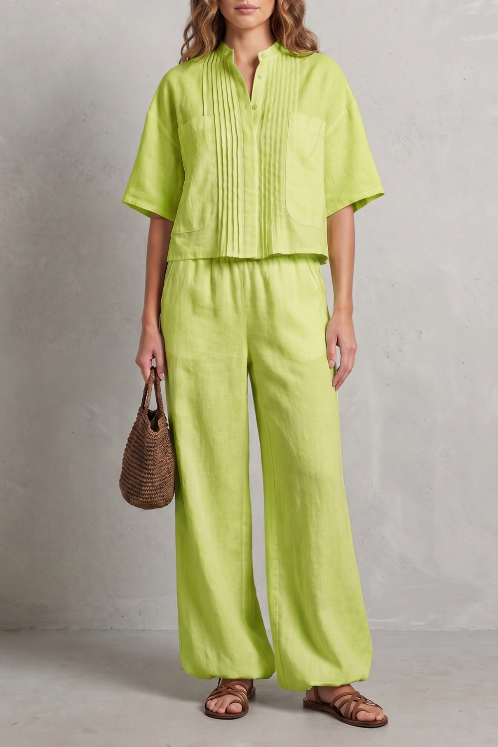 Women's Pleated Shirt and Wide Leg Trouser Co-ord Set - Blanchelle