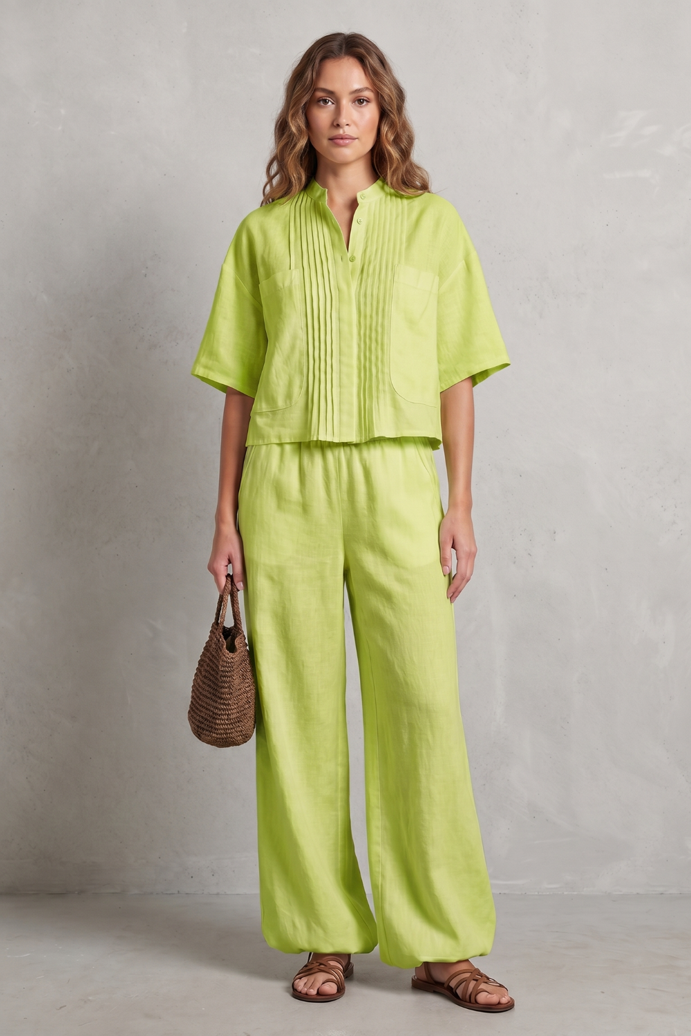 Women's Pleated Shirt and Wide Leg Trouser Co-ord Set - Blanchelle