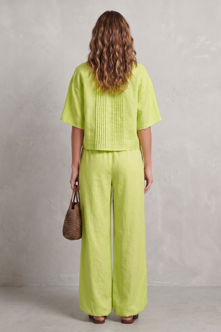 Women's Pleated Shirt and Wide Leg Trouser Co-ord Set - Blanchelle