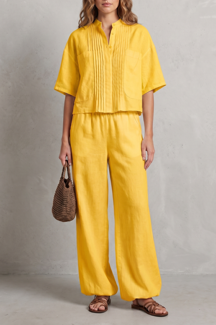 Women's Pleated Shirt and Wide Leg Trouser Co-ord Set - Blanchelle