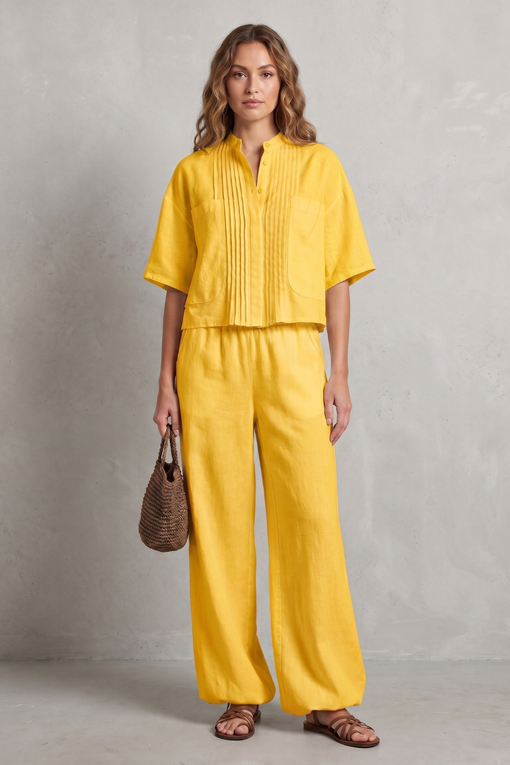 Women's Pleated Shirt and Wide Leg Trouser Co-ord Set - Blanchelle