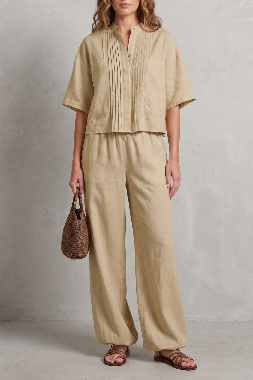 Women's Pleated Shirt and Wide Leg Trouser Co-ord Set - Blanchelle