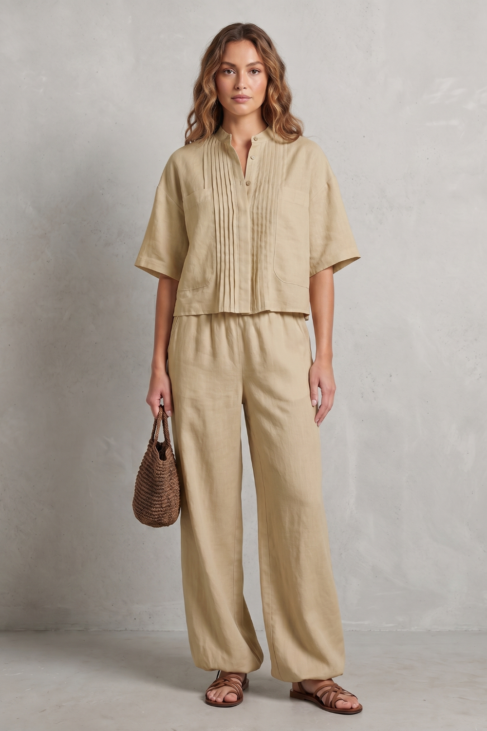 Women's Pleated Shirt and Wide Leg Trouser Co-ord Set - Blanchelle