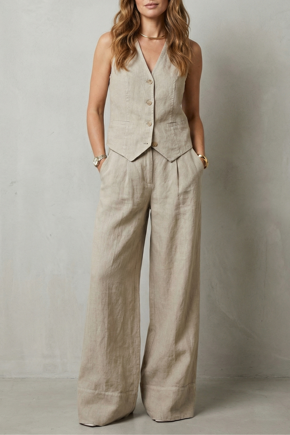 Women's Waistcoat and Wide Leg Trouser Co-ord Set - Anthéa